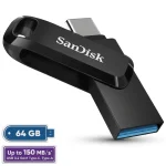 فلش مموری سن دیسک 64 گیگابایت مدل Ultra Dual Drive Go با دو رابط USB Type-C و USB Type-A، استاندارد USB 3.2 Gen1، طراحی چرخشی، سازگار با اندروید، iOS، ویندوز و مک، مناسب گوشی، تبلت، کامپیوتر و تلویزیون